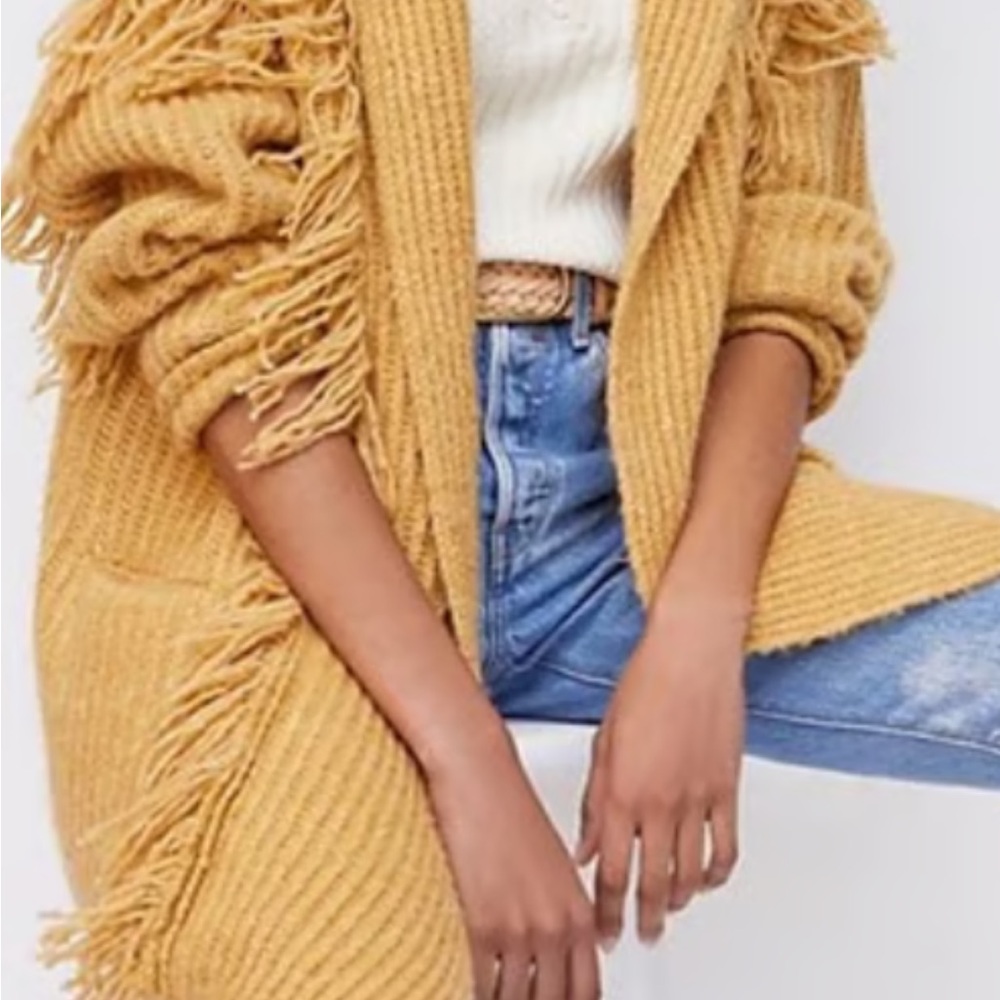 Anthropologie Yellow Fringe Cardigan